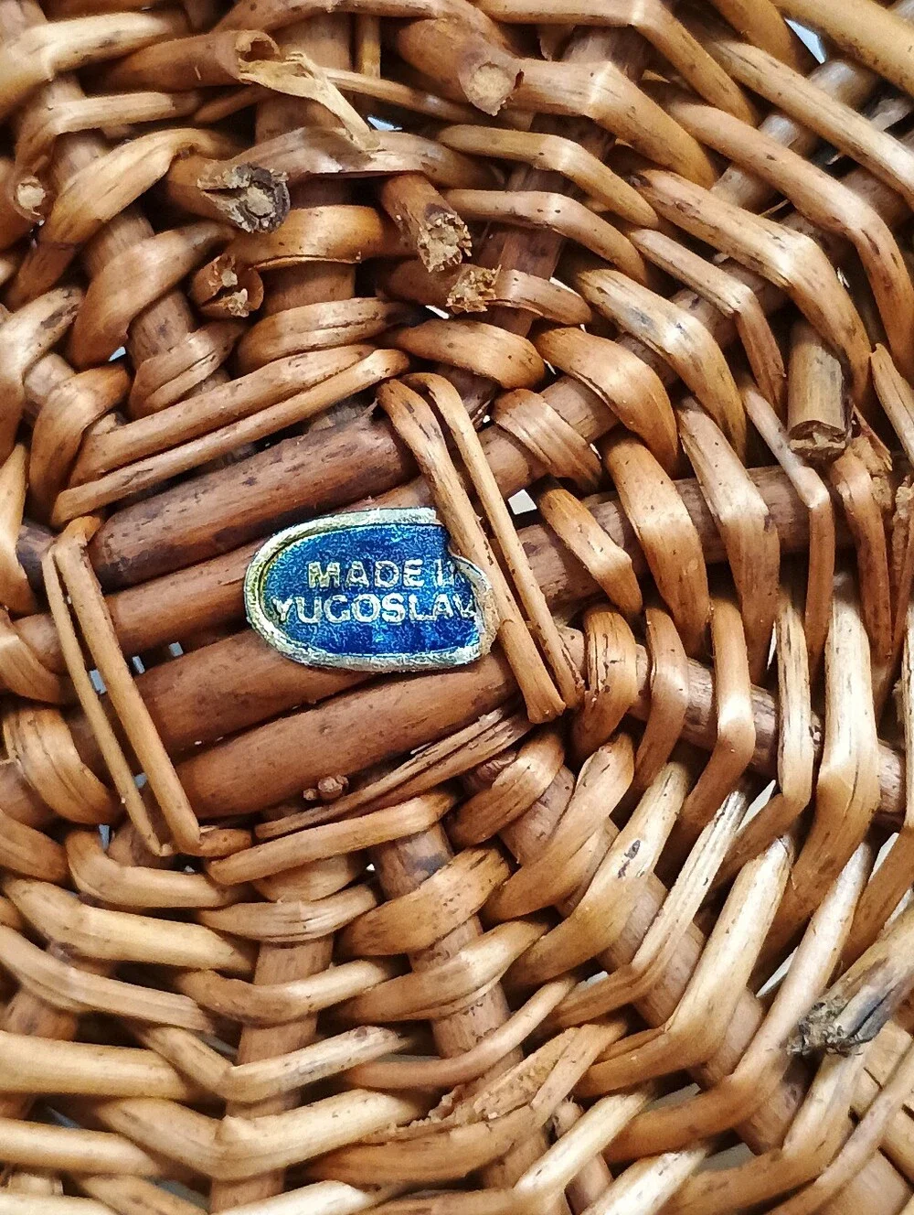 VINTAGE Retro Round Open-Woven Rattan Decorative Basket Bowl - Natural Brown